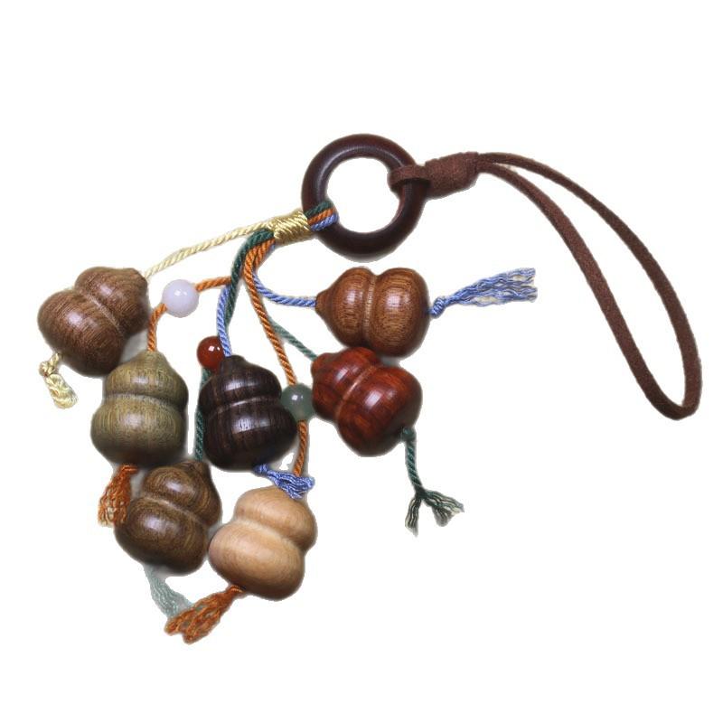 Wooden Gourd Car Hanging Ornament, Lucky Chinese Style Car Pendant, Multi-wood Gourd Bag Charm Gift
