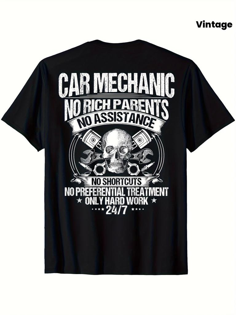 Car Mechanic Graphic T-Shirt - No Shortcuts Only Hard Work Design 100%, Unise