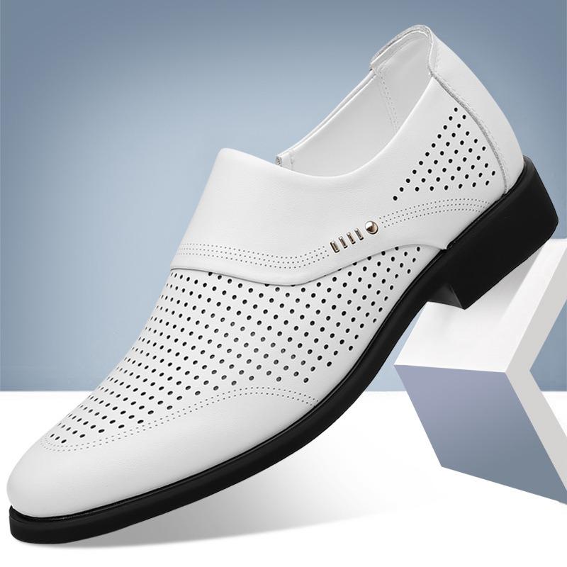 Fashion Luxury Mens Dress Shoes Summer Breathable Mesh Shoes Fashion Hollow Out Leather Shoes for Men Casual Loafers Moccasins Sandalias