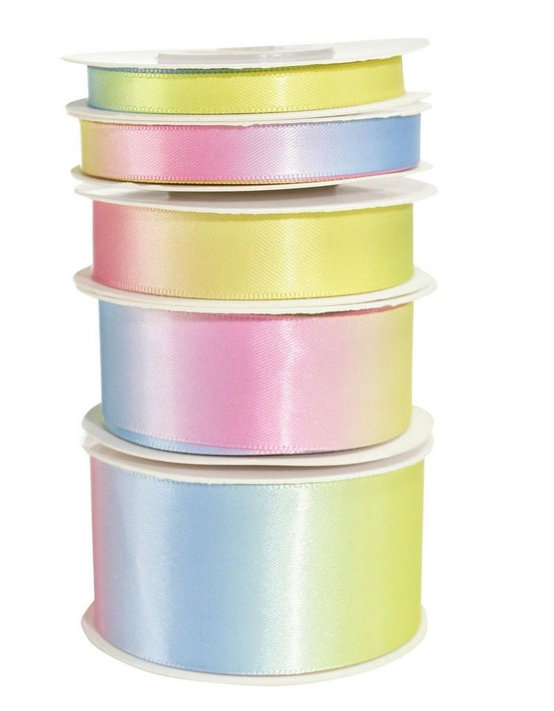 Okay 100% Polyester Dark Pastel Rainbow Satin Ribbon 9mm to 50mm Single Face Iridescent for Crafts