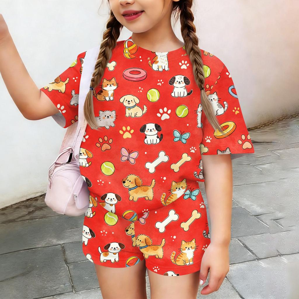 Kids Casual Short Sleeve Top and Shorts Set Animal Print Lightweight Comfortable Summer Outfit for Boys and Girls