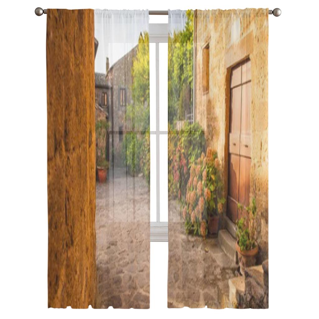 Small Alley In The Tuscan Village Chiffon Sheer Curtains for Living Room Bedroom Decoration Window Voiles Tulle Curtain