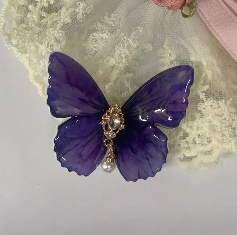 White Mesh Butterfly Pearl Hair Clip - Women's Duckbill Hairpin Bow Accessory