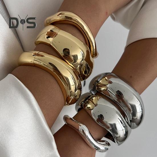 Gold Silver Bangle Bracelets Hiphop Wide Cuff Bangle Bracelet Irregular Wave Armband Jewelry for Women And Men