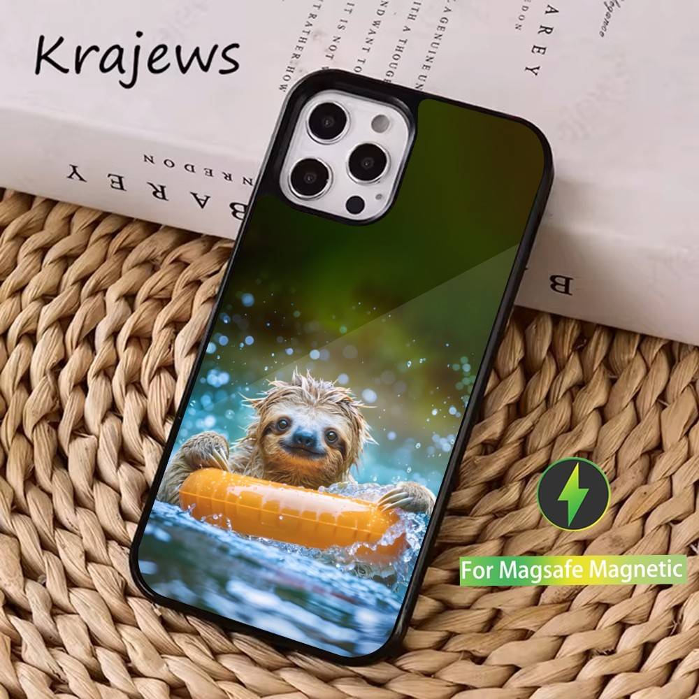 Cute Animal Sloth Case For iPhone 16,15,14,17,13,12,11,Pro,Max,Plus,Mini, Magsafe,Magnetic Wireless Charging Case