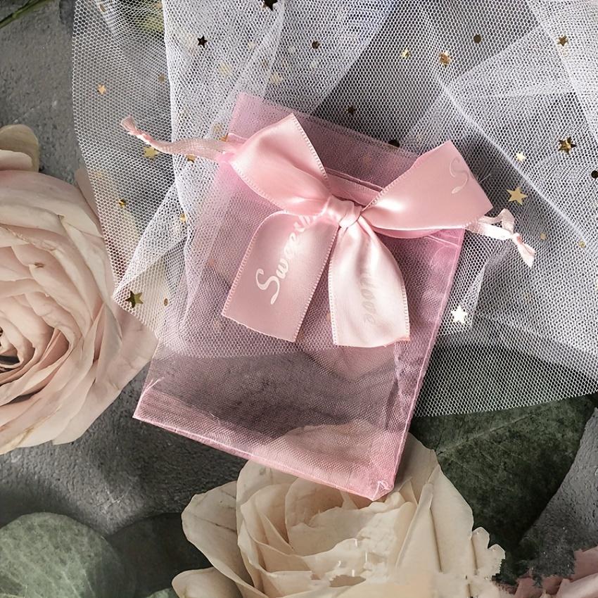 50Pcs Bow Candy Yarn Bag Solid Color Pearl Yarn Bag Jewelry Gift Bag Wedding Packaging Yarn Bag For Shops