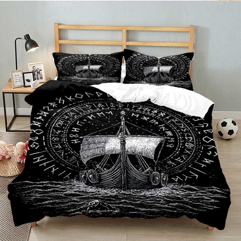 Viking Ship At Sea 3PCS Bedding set,Ideal for 1pc Duvet Cover And 2pcs Pillowcases Perfect for Fan gift,Ideal for Bedroom, Dormitory