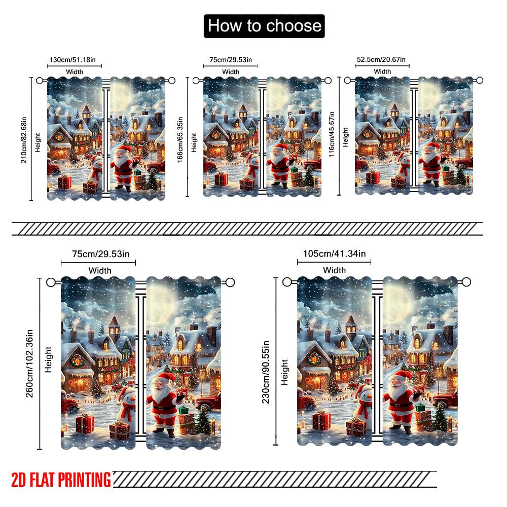 2pcs 2D Flat Printing Christmas Window Drapes Father Christmas11 Versatile Fabric Without Electricity Festive Holiday Perfect