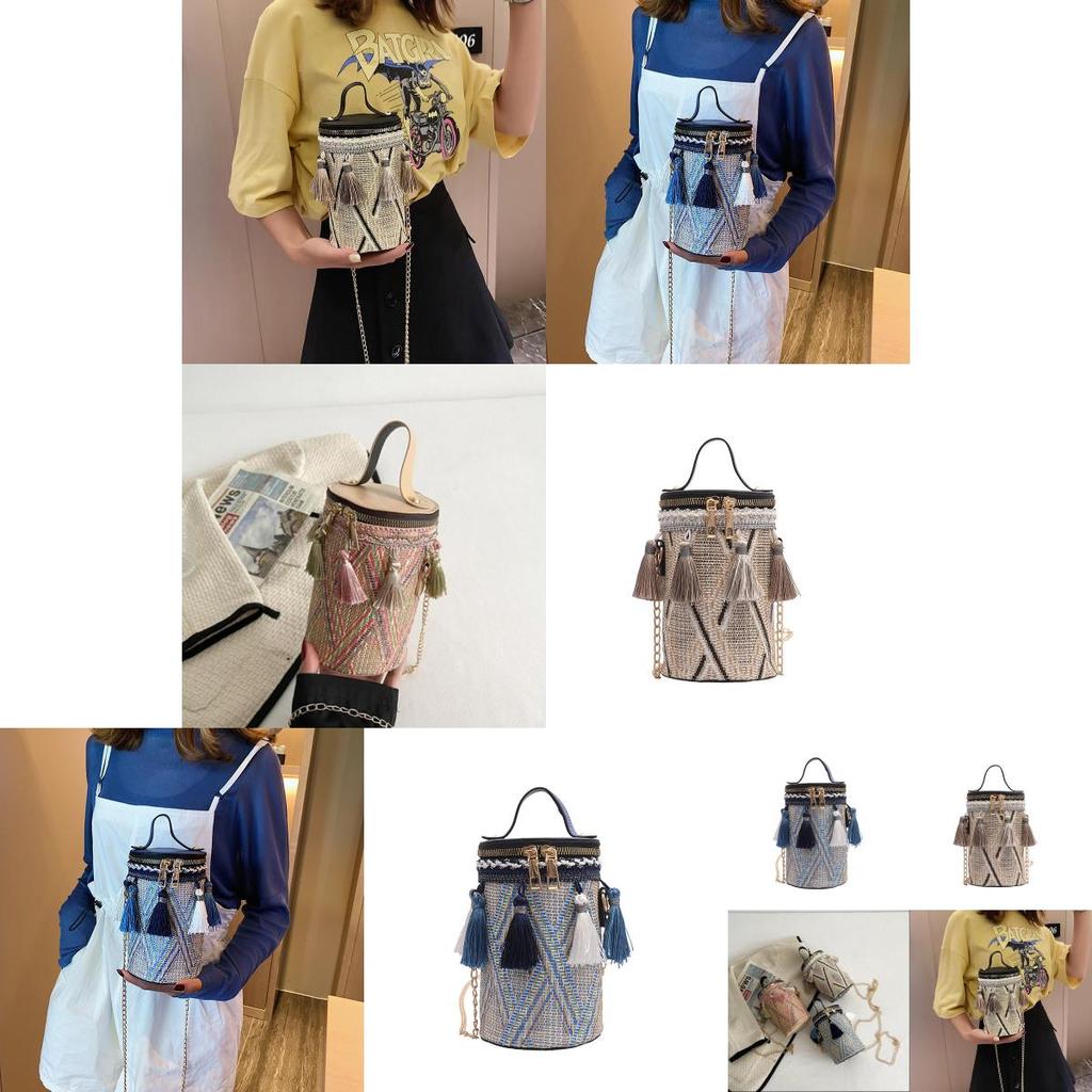 Cultural Style Crossbody Cylinder Bag With Tassels And Single Shoulder Strap For Daily Fashion