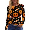 Women Long Sleeve Crew Neck Top Halloween Print Split Hem Casual Loose Fit Pullover Shirt for Fall Seasonal Wear