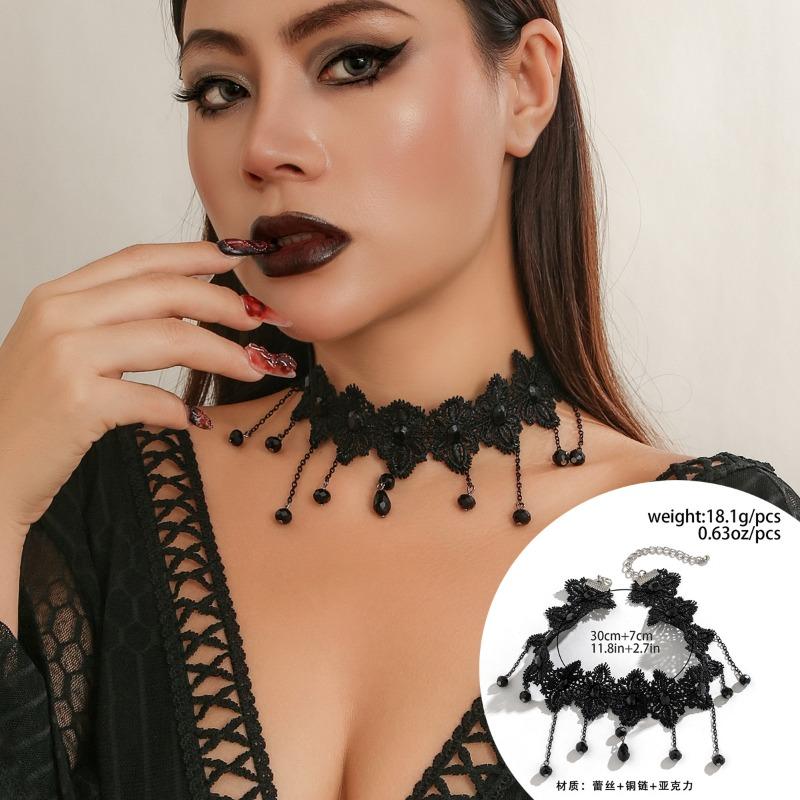 Punk Lace Choker Retro Choker Black Gothic Lolita Teardrop Tassel Necklace