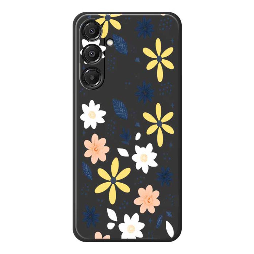 

For Samsung Galaxy A16 5G/4G Case Colorful Floral Blue Leaves Pattern Printing Straight Edge TPU Phone Back Cover Black