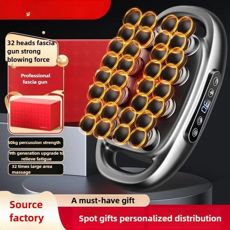 

32 Массажные головки Массажный пистолет Глубокотканный Мышечный Профессиональный Высококачественный Беспроводной Частотная вибрация Красный свет Массажер серый