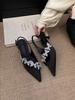 French light luxury rhinestone bag head sandals women's 2025 new satin pointed stilettos temperament thin low-heeled single shoes