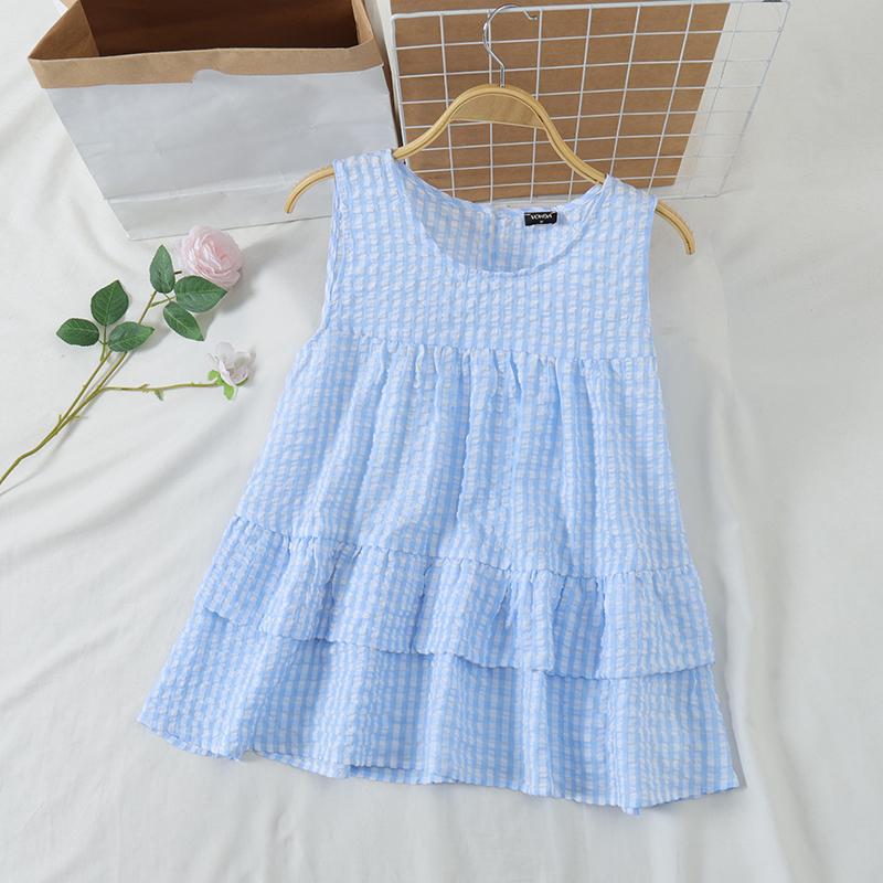 VONDA Summer Women Sleeveless Plaid Print Ruffled Tank Tops T-shirts