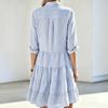 European and American fresh blue and white striped shirt skirt loose versatile lapel contrasting color casual commuter vacation dress