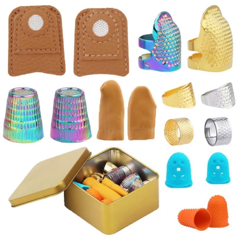 652F Sewing Thimble Sewing Needle Set, Rubber Finger Tips Guard Silicone Thimble Leather Coin Thimble Sewing Thimble Rings