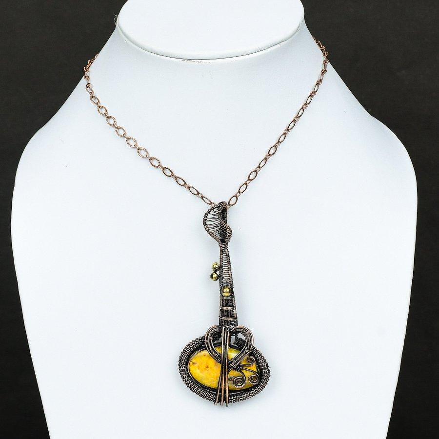 Pandantiv învelit cu sârmă de cupru, pietre prețioase de jasp natural, lucrat manual 3,86 y2f37