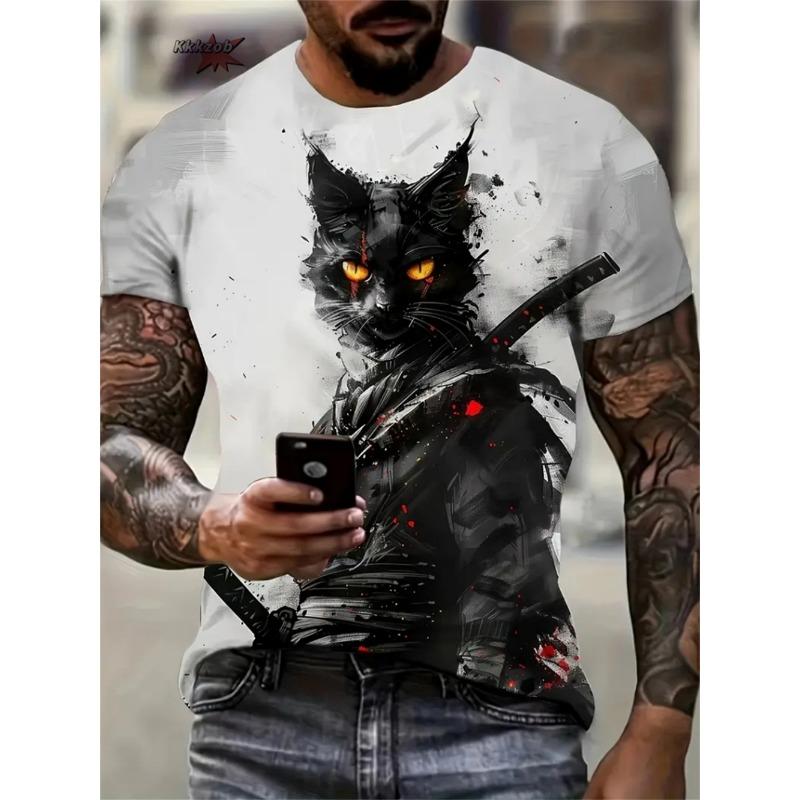Men s 3D Warrior Cat Pattern Animal Printed T-shirt 2XS