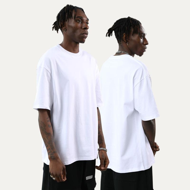 Men's Heavyweight Pure Cotton T-shirt Oversized Small Collar Loose Shoulder Oversized Base Shirt Short Sleeved T-shirt