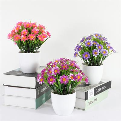 Plastic Daisy Round Bonsai Sunflower Pot Artificial Flowers With Vase Set Home Decor Wedding Decoration Potted Plants
