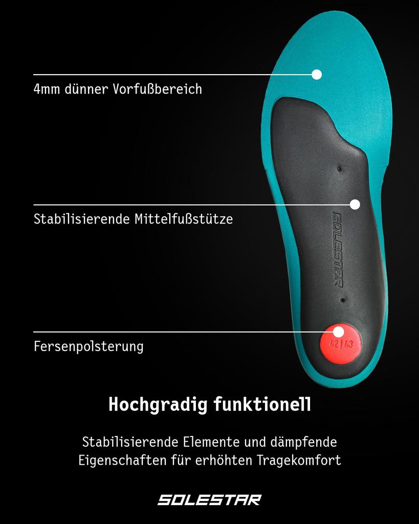 SOLESTAR Fahrrad Einlegesohle NEUTRAL HIKE Größe S Breite 9.0cm/Länge 25.5cm SOLHIKE39-40