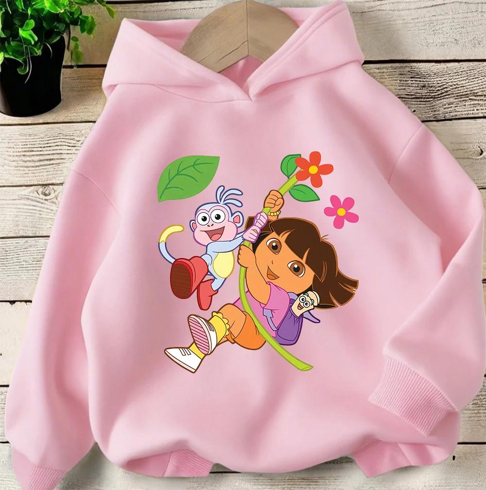 Fashion Kids Hoodie Winter Dora The Explorer Cute Kawaii Print Casual Streetwear 100