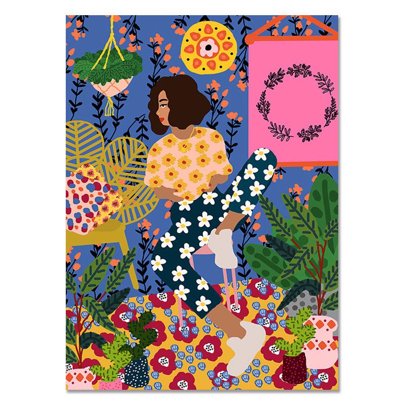 Abstract Fashion Vintage Girl Plant Dog Wall Art Canvas Painting Nordic Posters And Prints Wall Pictures For Living Room Decor