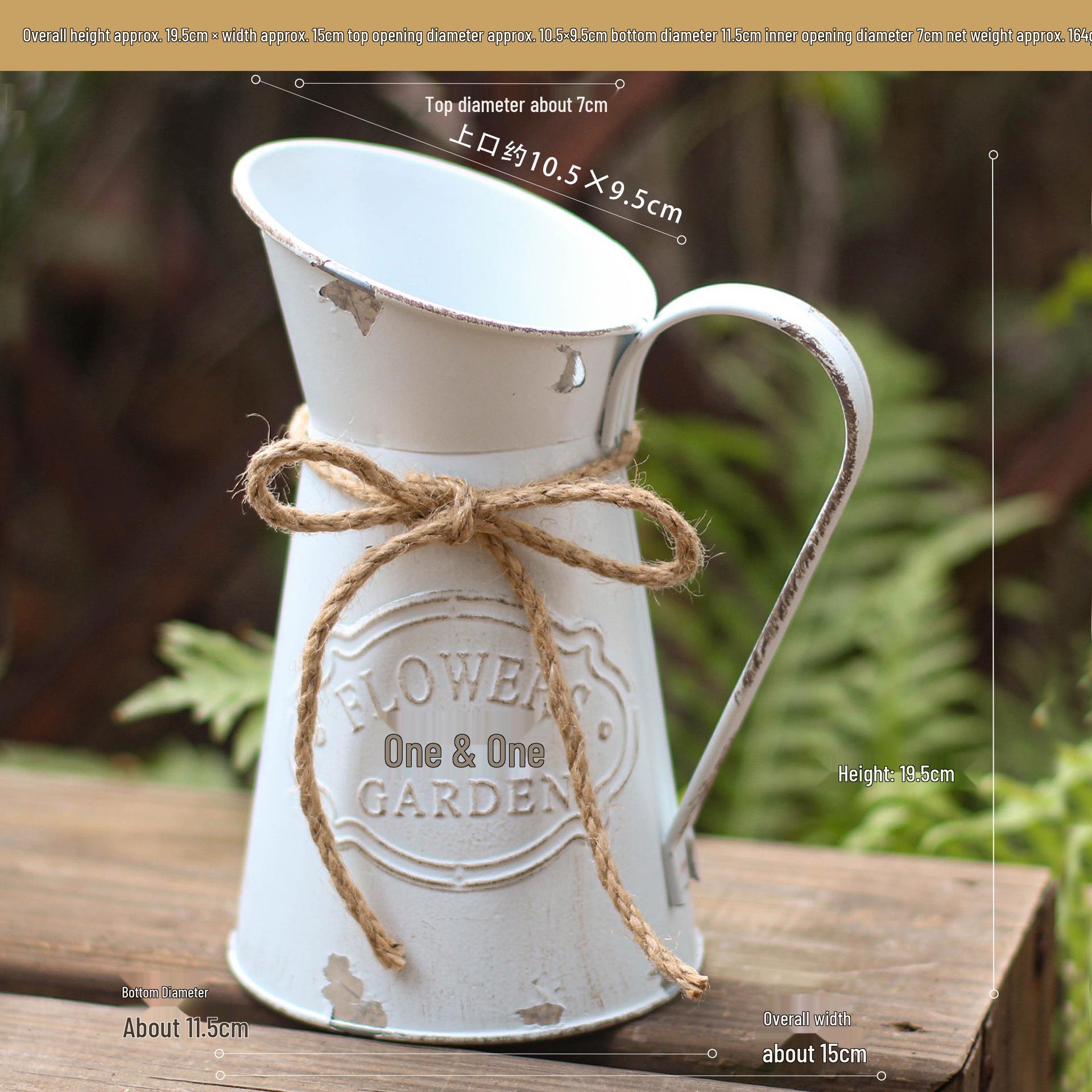 

Retro White Scratched Tin Milk Can Garden Vase for Dried Flowers - Decorative Flowerpot Ornament Additional unique sizes if available как