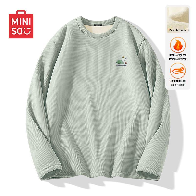 MINISO Men's Fleece-Lined Crew Neck Long Sleeve T-Shirt