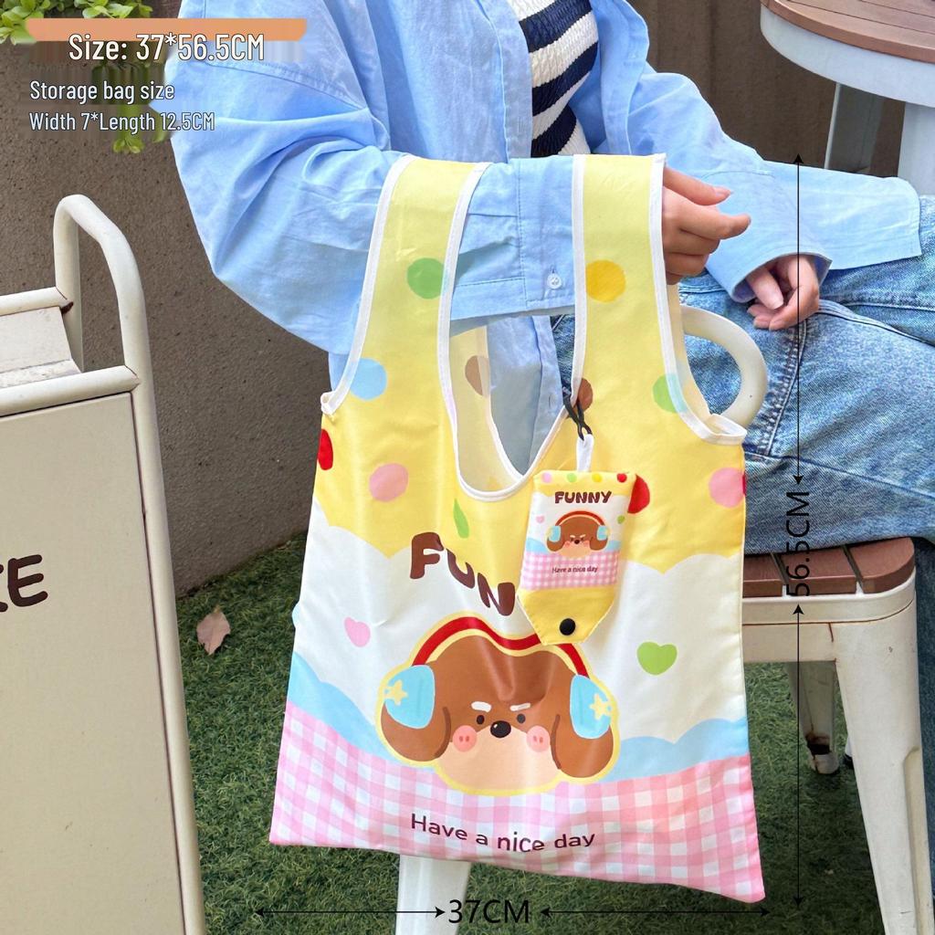 Cute Eco-Friendly Foldable Cartoon Shopping Tote Bag - Large Capacity and Portable