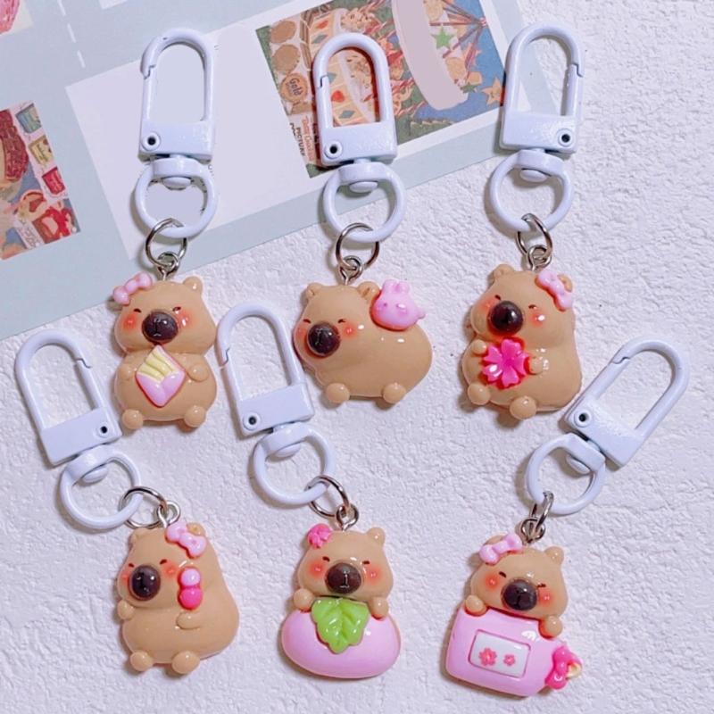Set of 5/6 Capybara Key Rings Multifuntional Resin Accessory Cartoon Capybara Bag Pendant Suitable for Key and Bag