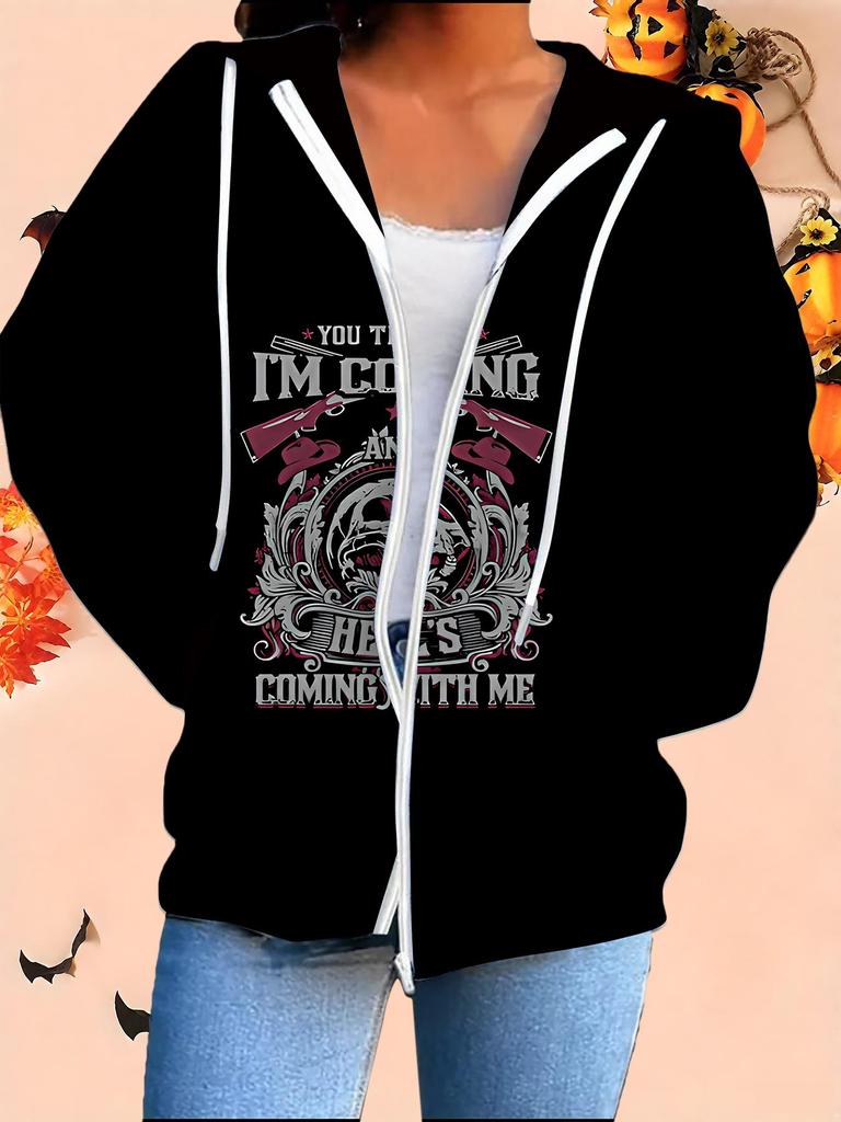 Cardigan à capuche imprimé 3D Halloween Grande taille Automne Hiver Rétro