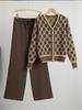 Damen Herbst Winter Strickpullover und Hose mit weitem Bein Set