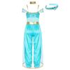 Girls Halloween Arabian Princess Cosplay Costume Sleeveless Sequins Long Jumpsuit Choker Gem Headwear Full Set