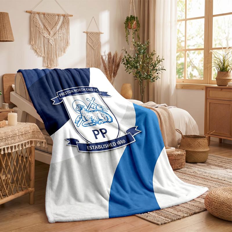 Preston North End Football Print Flannel Blanket Soft Warm Sofa Bed Throw Blanket For Home Office Bedroom