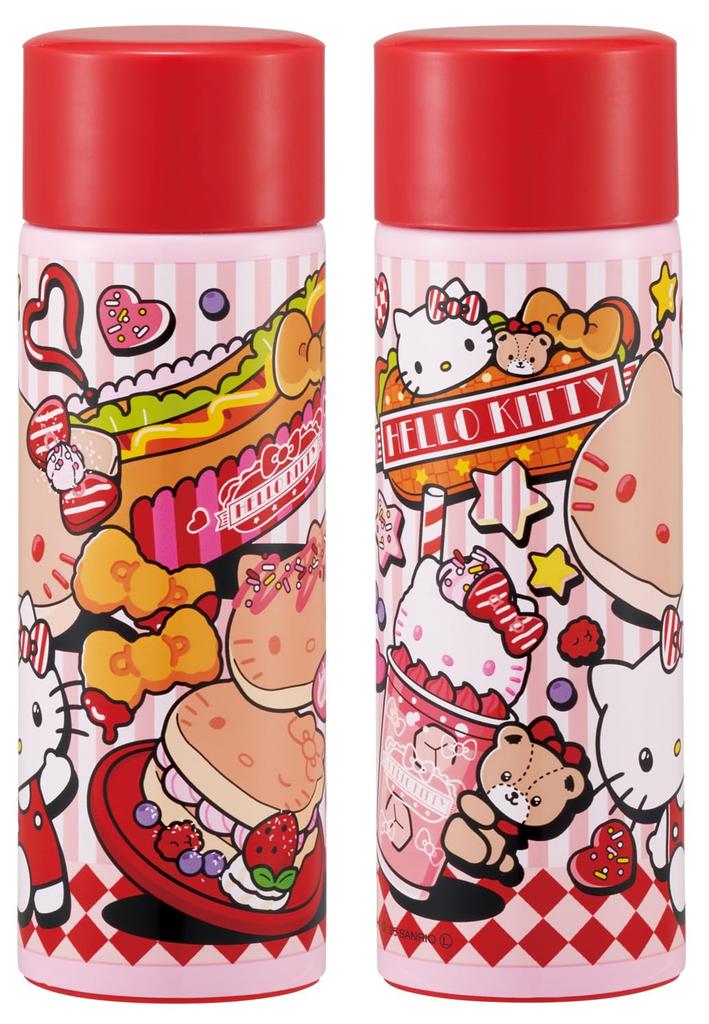 Skater Mini Stainless Steel Water Small Vacuum Sanrio Hello American Diner Bottle, 120ml, Capacity, Insulated, Double-Layered Wall, Kitty, Design,