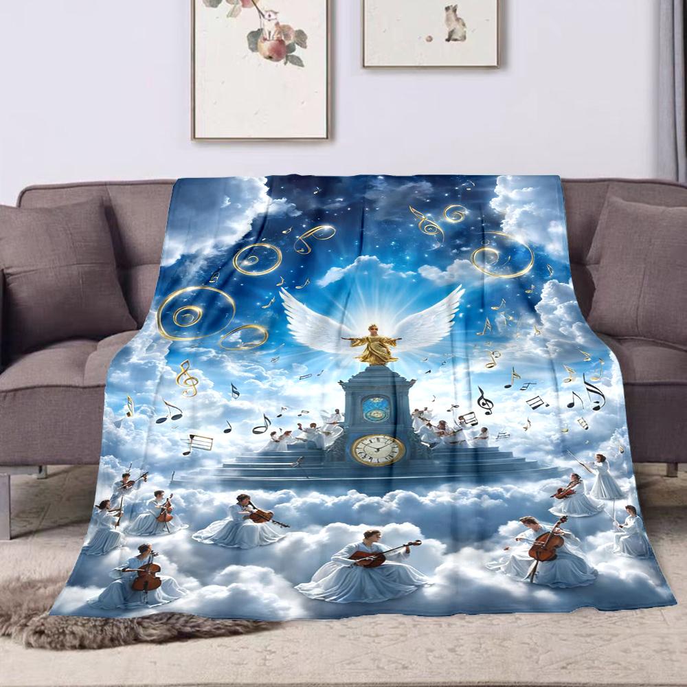 "Angelic Orchestra Among the Clouds" Patterned Flannel Blanket Perfect for the Bedroom Living Room, Sofa, or a Little Nap