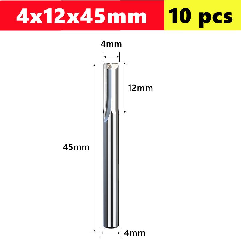 

10 шт. твердосплавных концевых фрез хвостовик 4 мм/6 мм 2 зуба прямая канавка фреза МДФ пластик дереворез фреза для ЧПУ станка 4x12x45mm