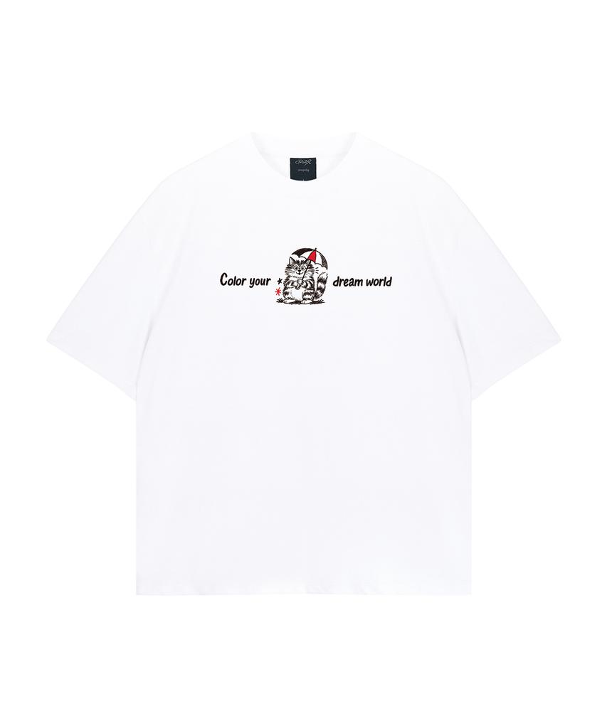 WILDROCK Hollysheesh Dream Coloring Cat Pigment Oversized Short Sleeve T-Shirt_6 Colors (Crop Included) (Type A)