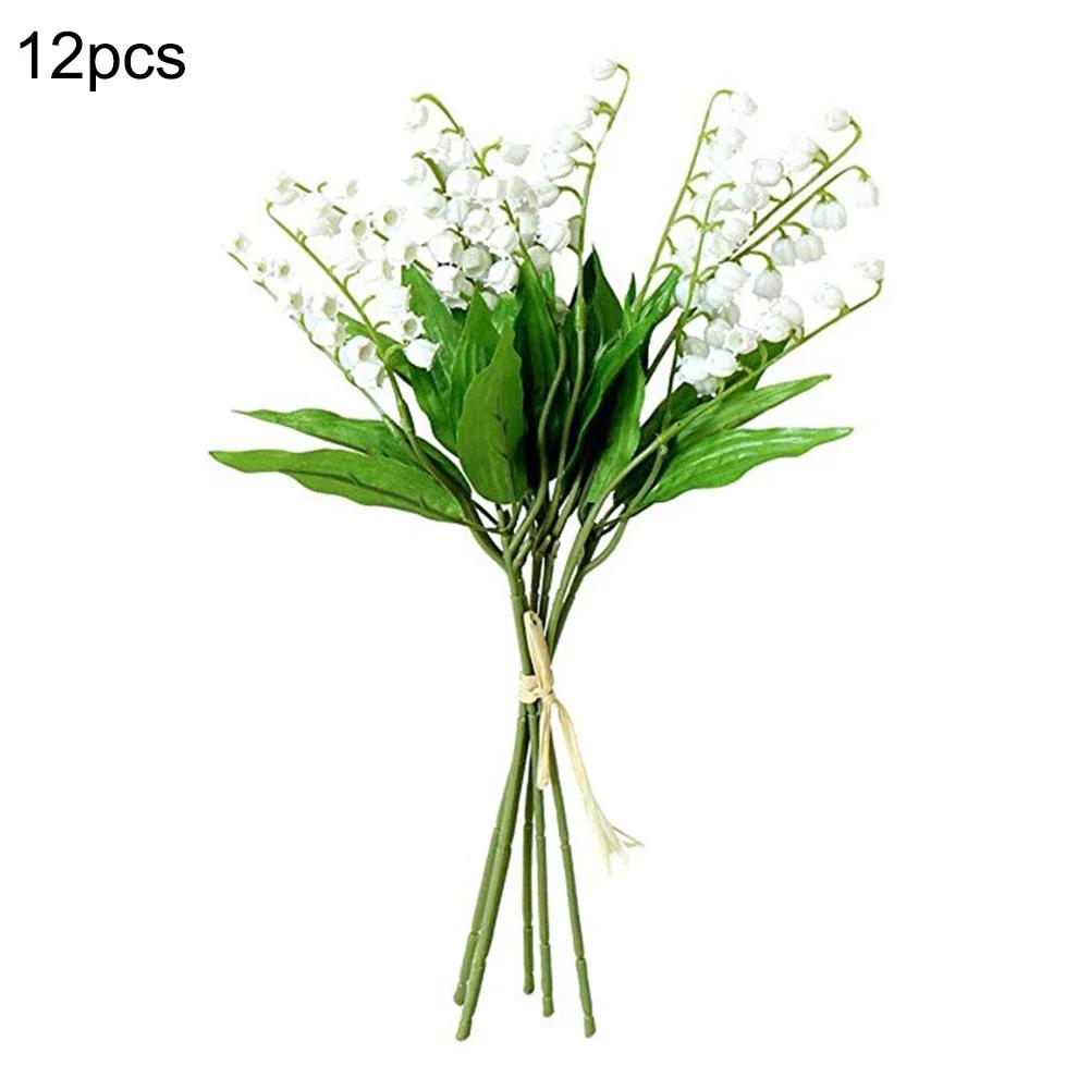 

12pcs Artificial Lily of The Valley Flowers Bush for Home Garden Wedding Decoration білий