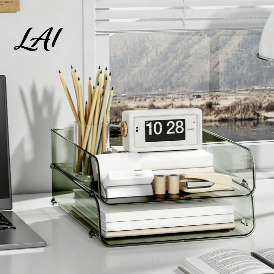 Stationery Storage Tray Clear Acrylic File Organizer Tray 1/2/3/4/5 Tier Paper Ducument Stackable Desktop Box Office Supplies Desk Rack Small