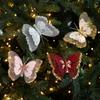 Christmas Decoration Double Layer Butterfly Christmas Tree Clip Hanging Decoration Sparkling Pink Hollow Pendant Decoration