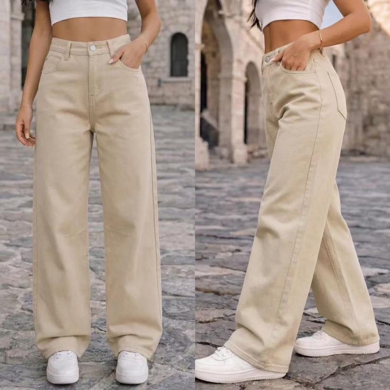 Retro gewaschene lockere gerade Jeans für Damen - Lässige, vielseitige lange Hosen