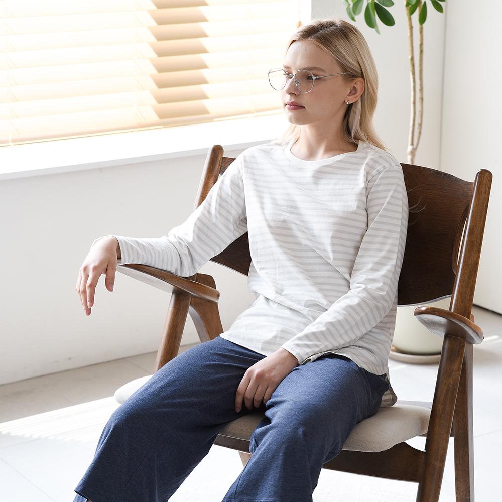 Mocha Some Breeze Stripe Long Sleeve Tee (Mci2-Ts255) Black Stripe/M