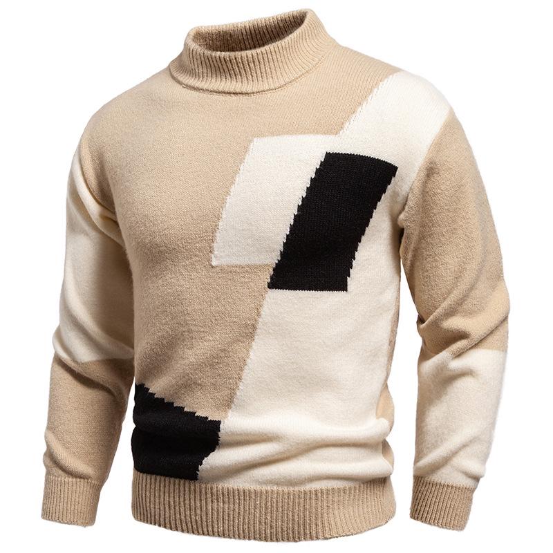 

Men s 2025 Winter Color Block Round Neck Knit Pullover 3XL хакі