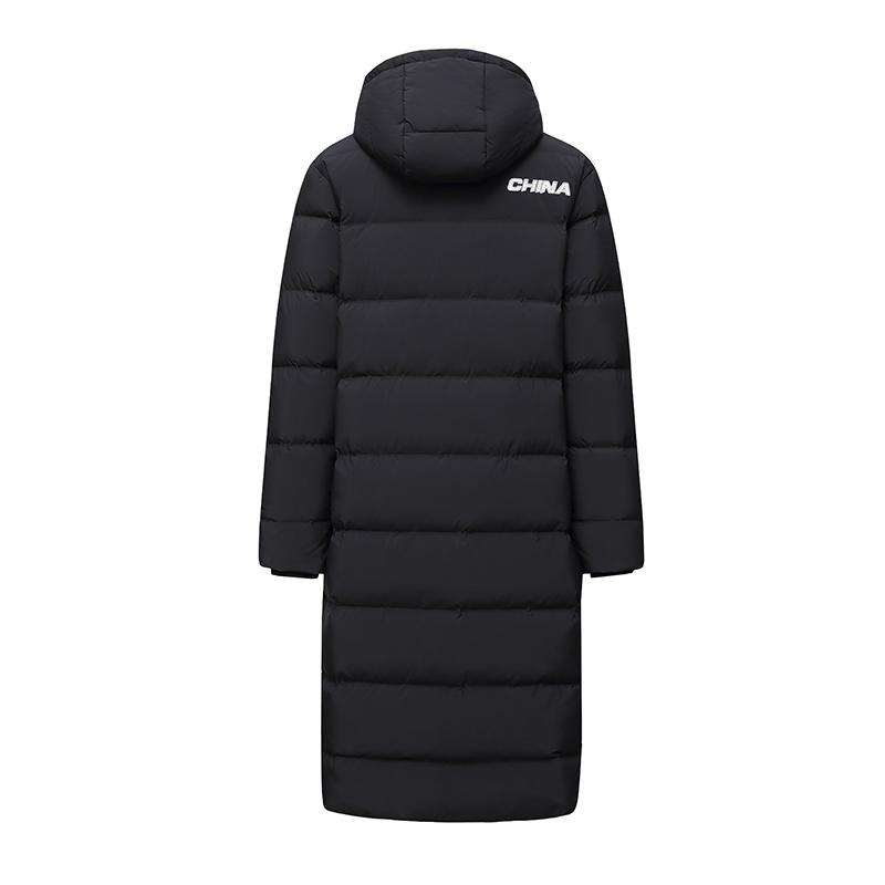 Li-Ning Knee-Length Warm Side-Slit Versatile Hooded Down Jacket Unisex Outerwear Black AYMS185-4
