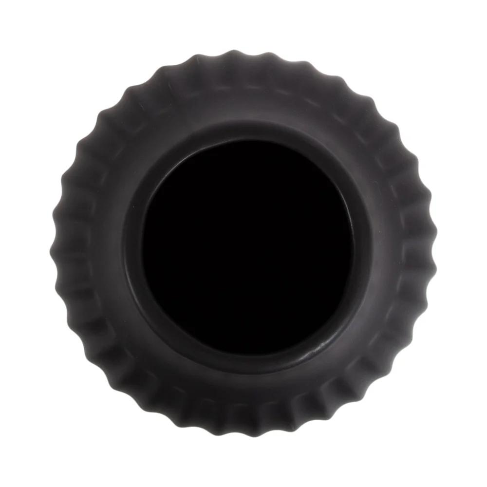 Ribbed Matte Black Ceramic Curved Vase Tabletop Decorative Flower Arrangements Elegant Home Decor Gift Idea Indoor Use