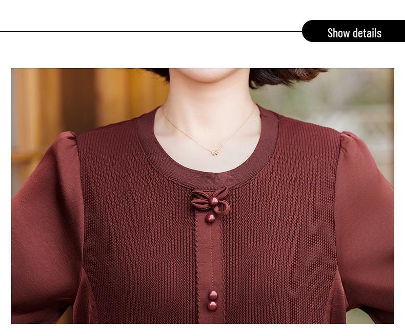 2026 Fashionable Long-Sleeve Knitted T-Shirt for Middle-Aged and Elderly Women