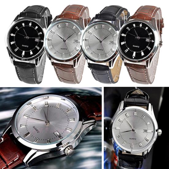 Pánské Vintage datumový kalendář Dial Umělá kůže Business Analog Quartz náramkové hodinky